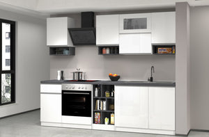 Cucina Lineare SOLE 256 cm - Bianco e Report, Design Moderno Made in Italy