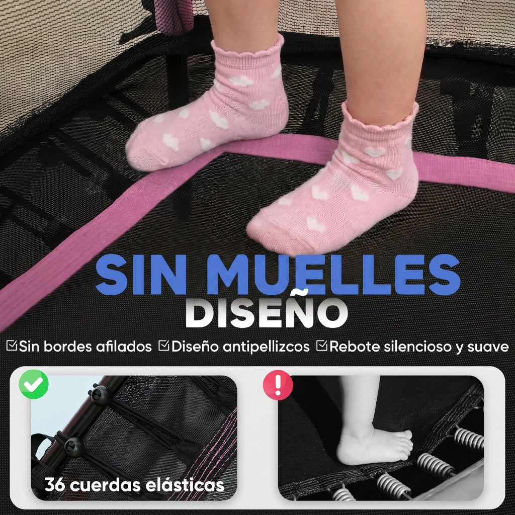 Trampolino Elastico per Bambini con Rete di Sicurezza ¨C Zephmum ¨C Rosa 163.5x190 cm