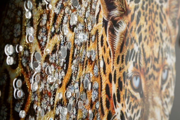 Dipinto Su Tela Laccato Giaguaro C/Cornice Cm 82X4X82