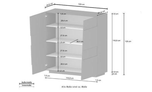 Madia Alta PONGO 4 Ante – Bianco Laccato, 120x44x126 cm, Made in Italy