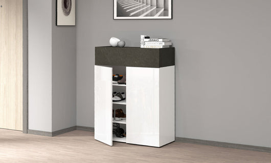 Scarpiera SAVONA 2 Ante e 1 Ribalta - Bianco Lucido/Report, Moderna e Compatta