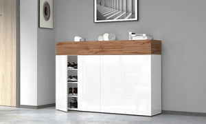 Scarpiera SAVONA 4 Ante e 2 Ribalta - Bianco Lucido/Rovere Wotan, Moderna e Capiente