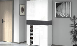 Scarpiera SAVONA 6 Ante e 1 Ribalta - Bianco Lucido/Report, Moderna e Spaziosa