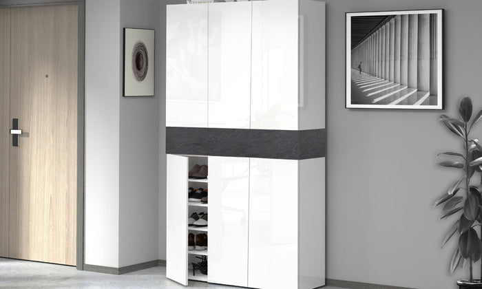 Scarpiera SAVONA 6 Ante e 1 Ribalta - Bianco Lucido/Report, Moderna e Spaziosa