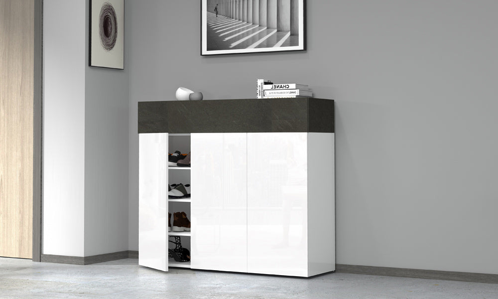 Scarpiera SAVONA 3 Ante e Ribalta - Bianco Lucido/Report, Moderna e Capiente