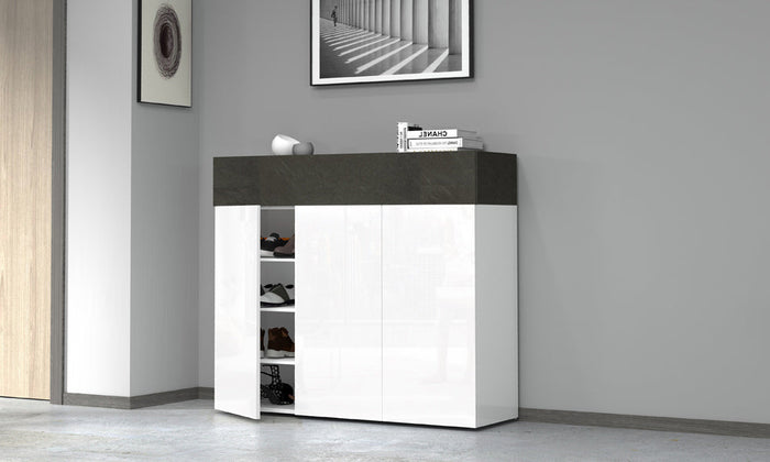 Scarpiera SAVONA 3 Ante e Ribalta - Bianco Lucido/Report, Moderna e Capiente