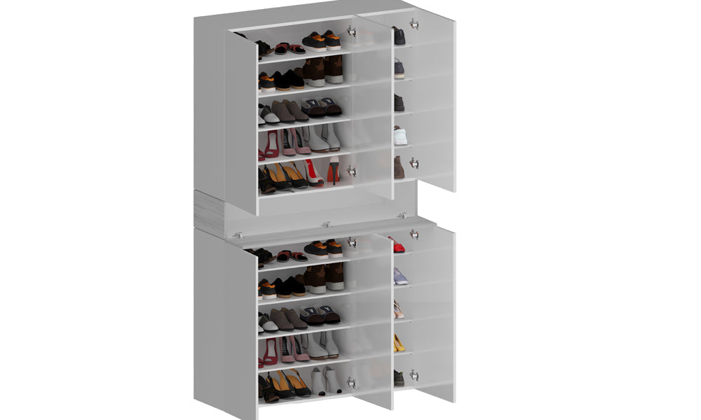 Scarpiera SAVONA 6 Ante e 1 Ribalta - Bianco Lucido/Bianco Larice, Moderna e Capiente