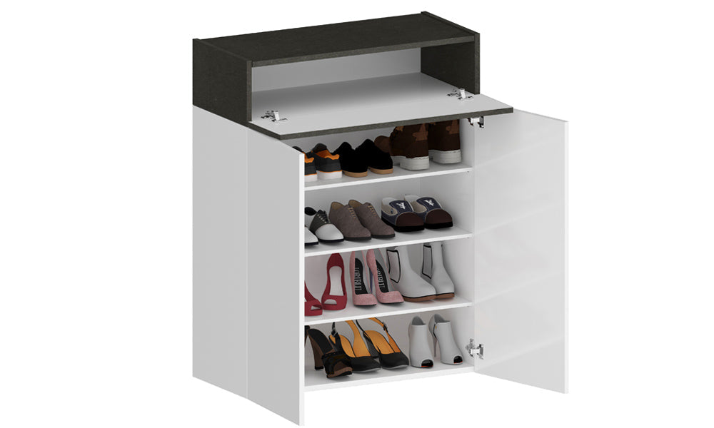 Scarpiera SAVONA 2 Ante e 1 Ribalta - Bianco Lucido/Report, Moderna e Compatta