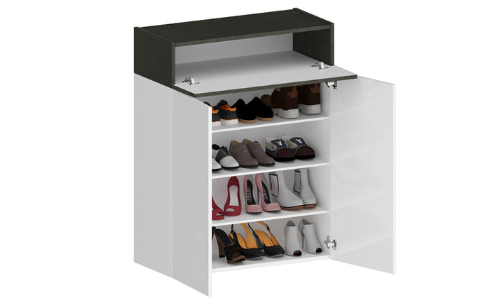 Scarpiera SAVONA 2 Ante e 1 Ribalta - Bianco Lucido/Report, Moderna e Compatta