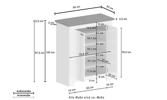 Scarpiera FIGO 2 Ante Battenti - Bianco Report, Stile Country Elegante