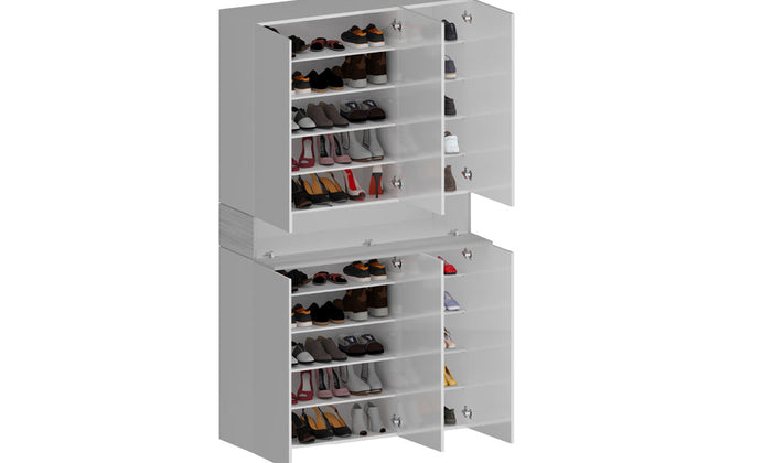 Scarpiera SAVONA 6 Ante e 1 Ribalta - Bianco Lucido/Bianco Larice, Moderna e Capiente