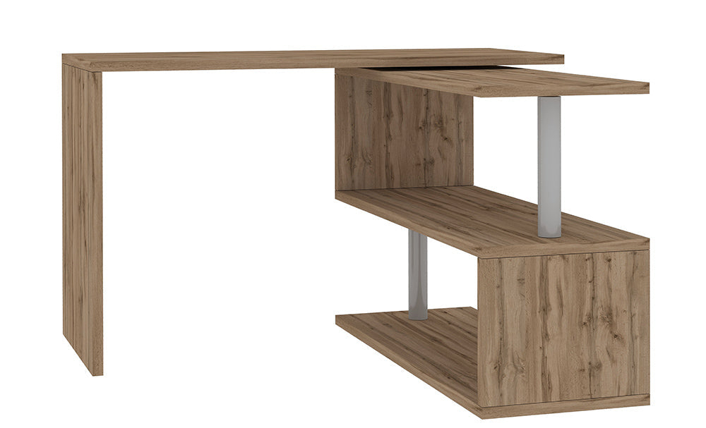 Scrivania Girevole Design VOLTA – 120x65x75 cm, Ripiani Aperti Rovere