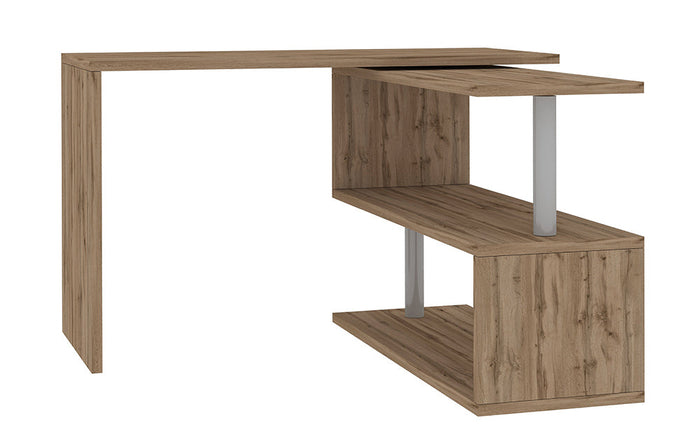 Scrivania Girevole Design VOLTA – 120x65x75 cm, Ripiani Aperti Rovere