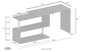 Scrivania Girevole Design VOLTA – 120x65x75 cm, Ripiani Aperti Rovere