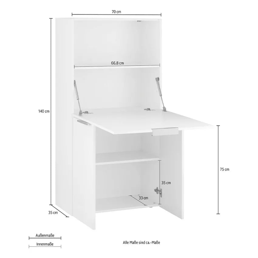 Scrivania Salvaspazio Dalia - Anta Ribaltabile, Made in Italy, Bianco Lucido