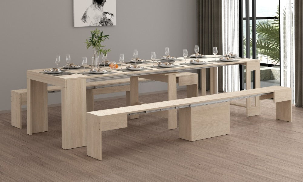 Set 2 Panche Allungabili PRATIKA - Olmo Perla, Salvaspazio Made in Italy