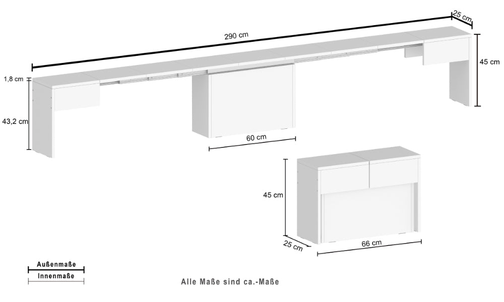 Set 2 Panche Allungabili PRATIKA - Olmo Perla, Salvaspazio Made in Italy