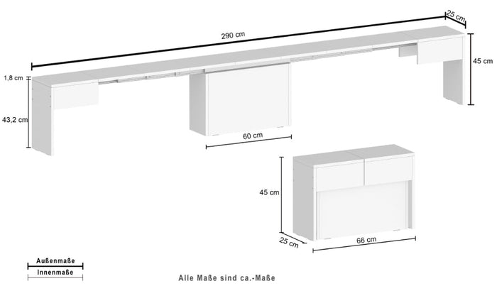 Set 2 Panche Allungabili PRATIKA - Olmo Perla, Salvaspazio Made in Italy