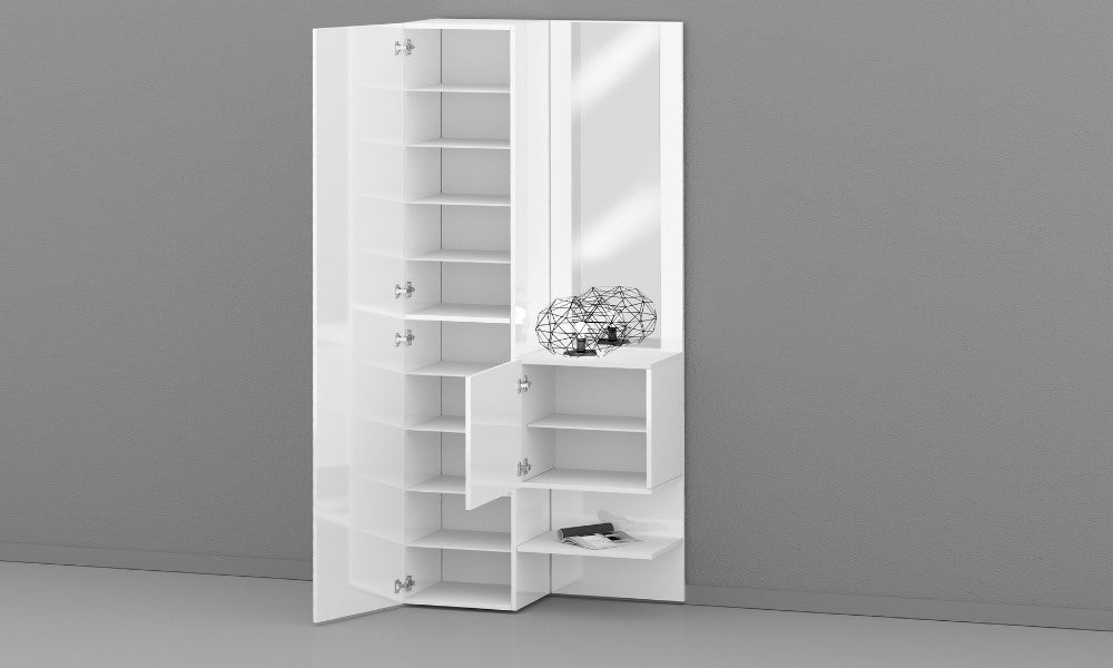 Set Ingresso Moderno KOMPACT 2 Pezzi – 90x35x191 cm, Specchio e 10 Ripiani