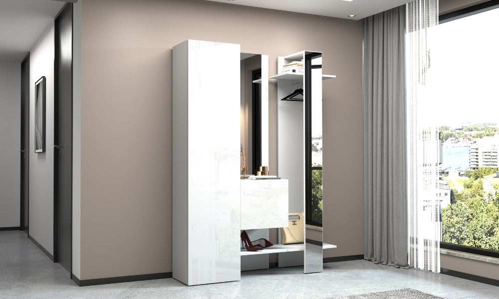 Set ingresso KOMPACT 3 pezzi - 140x35x191 cm, legno riciclato, Made in Italy