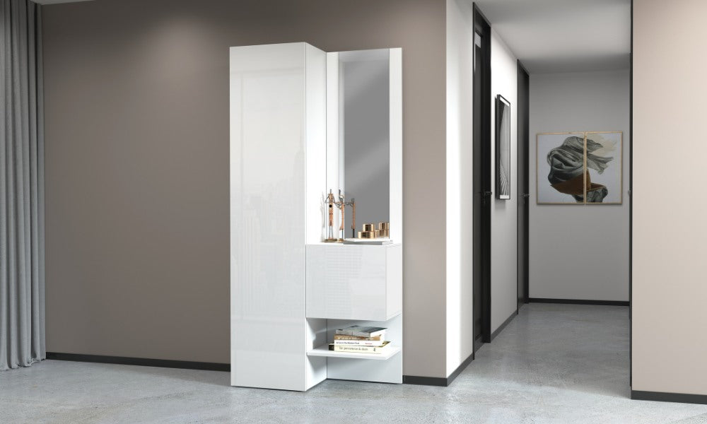 Set Ingresso Moderno KOMPACT 2 Pezzi – 90x35x191 cm, Specchio e 10 Ripiani