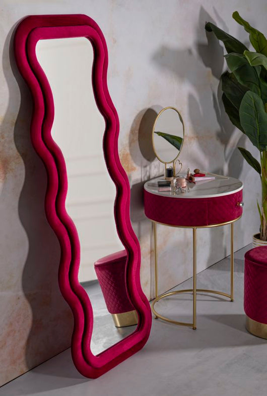 Specchio Da Muro Emily Velluto Fuxia 60X6X160 Elegante