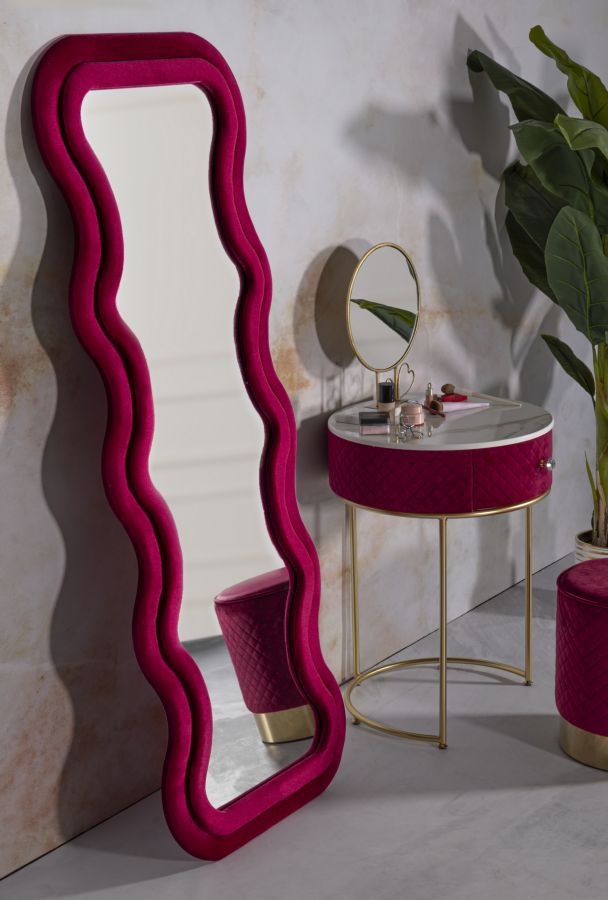 Specchio Da Muro Emily Velluto Fuxia 60X6X160 Elegante