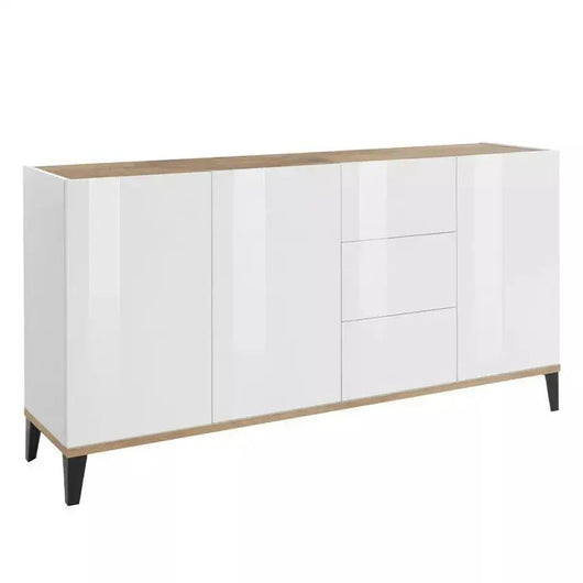 Sunrise Sideboard 3 Ante + 3 Cassetti 160 x 40 x 82 cm in Bianco Laccato e Acero Pereira