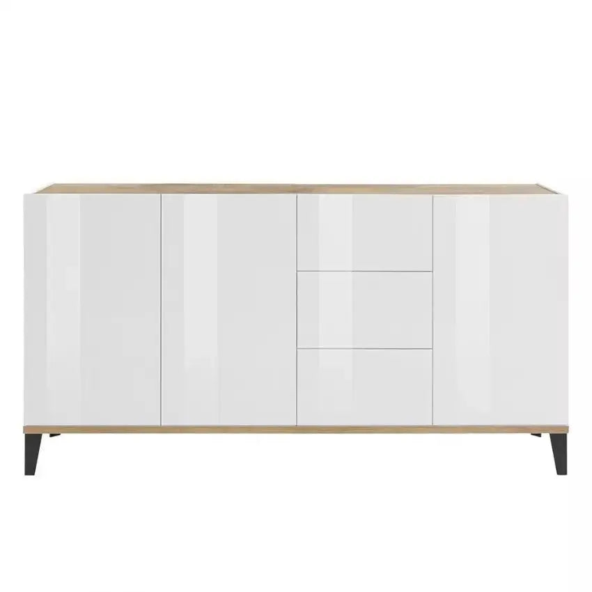 Sunrise Sideboard 3 Ante + 3 Cassetti 160 x 40 x 82 cm in Bianco Laccato e Acero Pereira