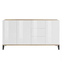 Sunrise Sideboard 3 Ante + 3 Cassetti 160 x 40 x 82 cm in Bianco Laccato e Acero Pereira