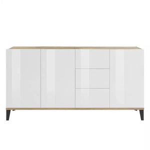 Sunrise Sideboard 3 Ante + 3 Cassetti 160 x 40 x 82 cm in Bianco Laccato e Acero Pereira