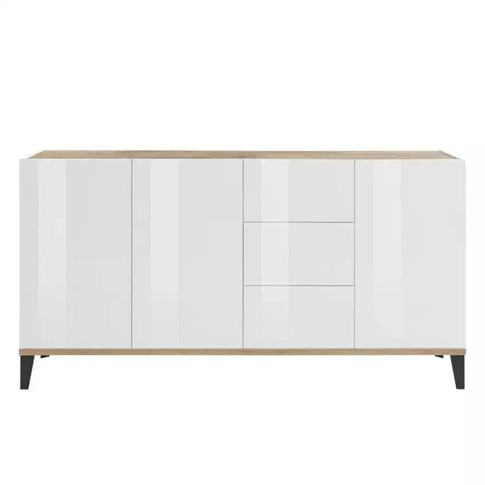 Sunrise Sideboard 3 Ante + 3 Cassetti 160 x 40 x 82 cm in Bianco Laccato e Acero Pereira