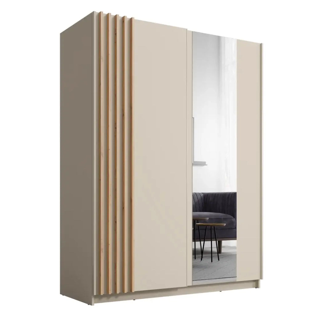 Armadio VARIA 150 cm cachemire e quercia con specchio e porte scorrevoli