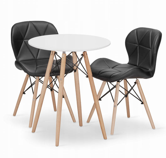 Set da tavolo rotondo bianco VALORA KOVA 60 con 2 sedie nere WAKO