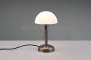CANARIA LAMPADA DA TAVOLO METALLO CROMO NERO E VETRO SATINATO TOUCH CON LAMPADINE DIMMERABILE INCLUSA ATTACCO E14  4,9W 470lm, 3000K H. 26,5CM