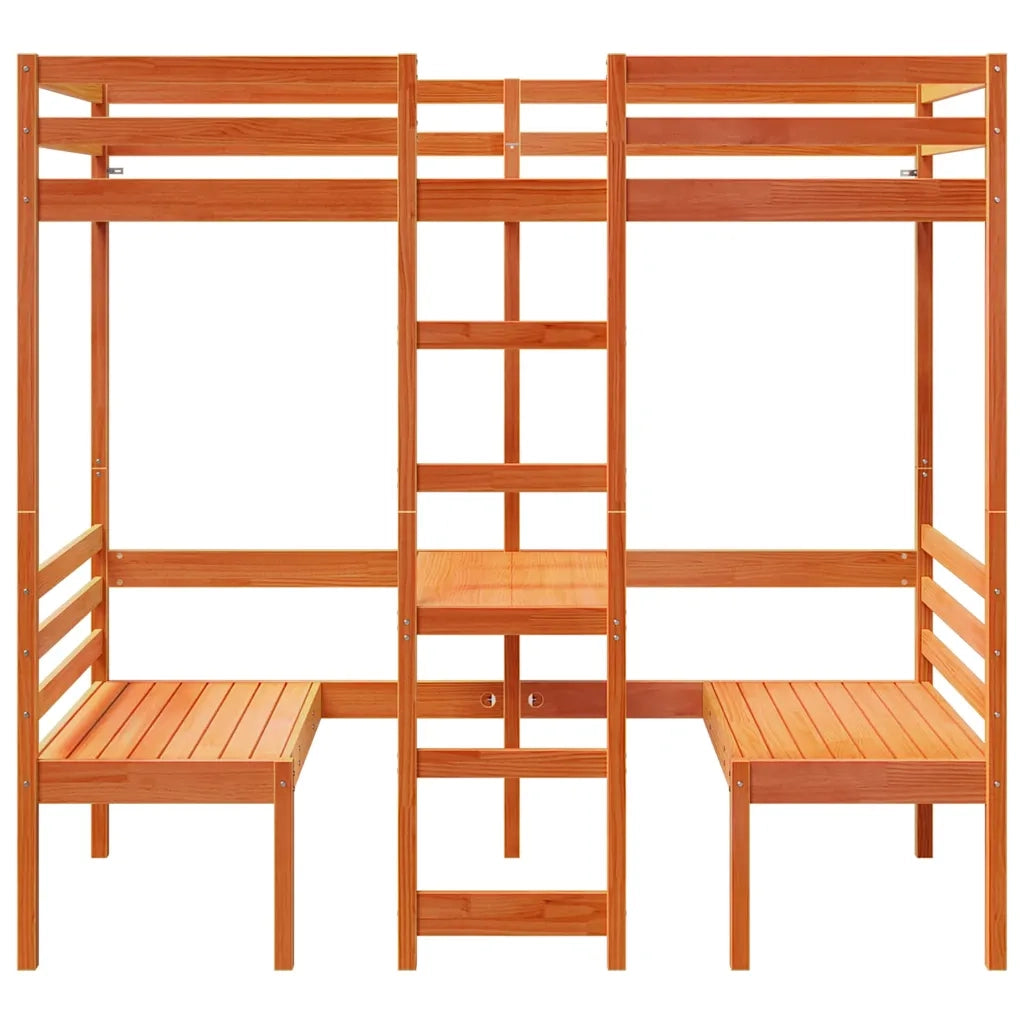 Giroletto Soppalco Scrivania e Sedie Marrone Cera 80x200cm Pino 3308558