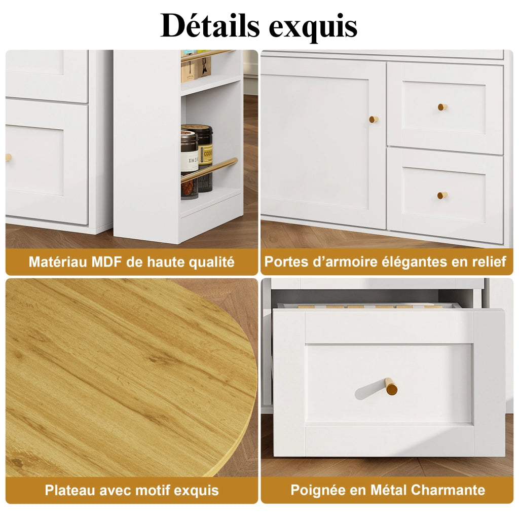 Tavolo Bar Estensibile con 2 Cassetti a Ribalta; Vani Contenitore e Piano Girevole; in MDF; 138-204x39x105 cm; Bianco