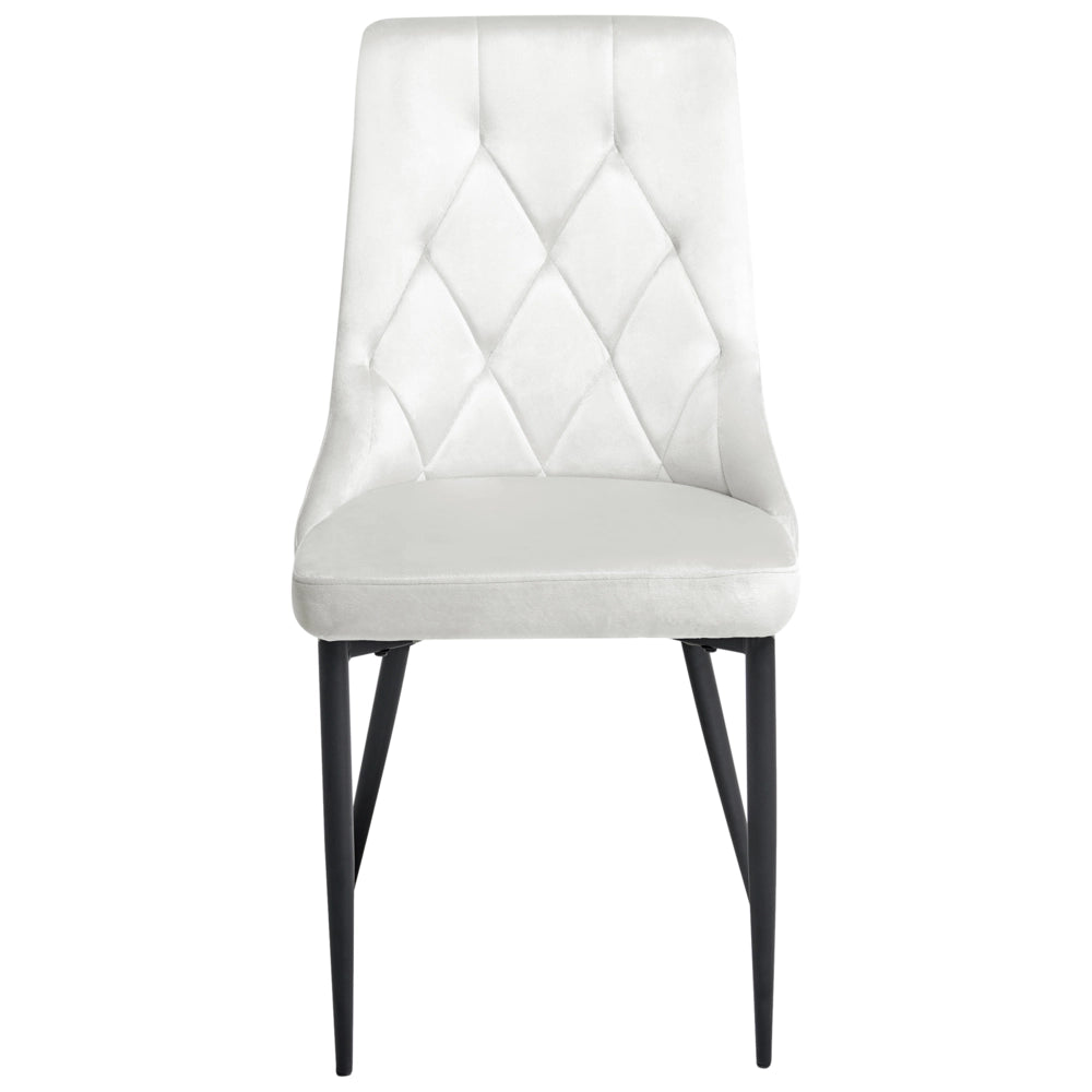 Set di 2 sedie da pranzo in velluto bianco sporco  con gambe nere in ferro Sedie imbottite moderne