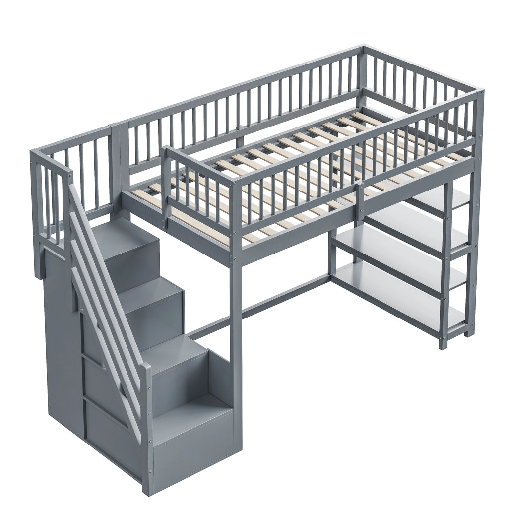 LETTO a soppalco multifunzione 90x200 cm legno massello grigio
