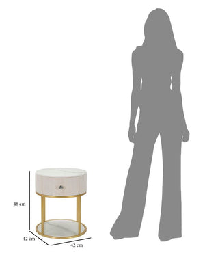 Comodino Montpellier Crema Ø 42x48 cm in Ferro Legno