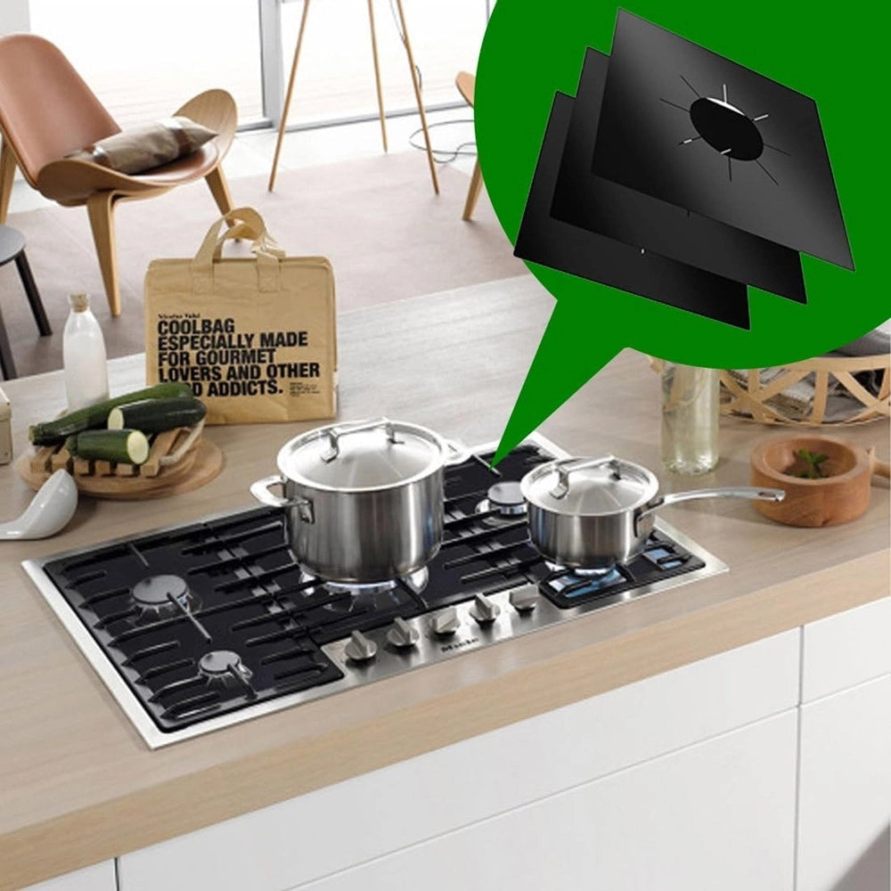 Trade Shop - Set 4 Protezioni Per Fornelli Cucina Piano Cottura Gas Antiaderente Riutilizzabile 27x27cm -
