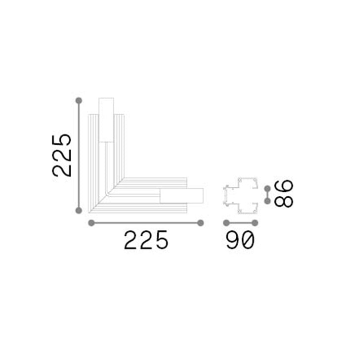 Incasso Dx-Sx E Connettore Binario Arca Corner Alluminio Nero