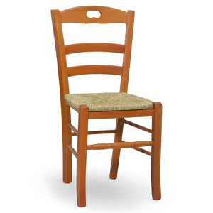 Sedia da sala da pranzo loris in legno in ciliegio con seduta in paglia