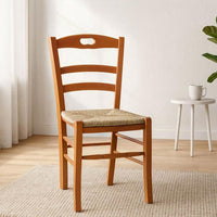 Sedia da sala da pranzo loris in legno in ciliegio con seduta in paglia