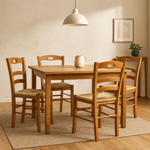 Sedia da sala da pranzo loris in legno in ciliegio con seduta in paglia