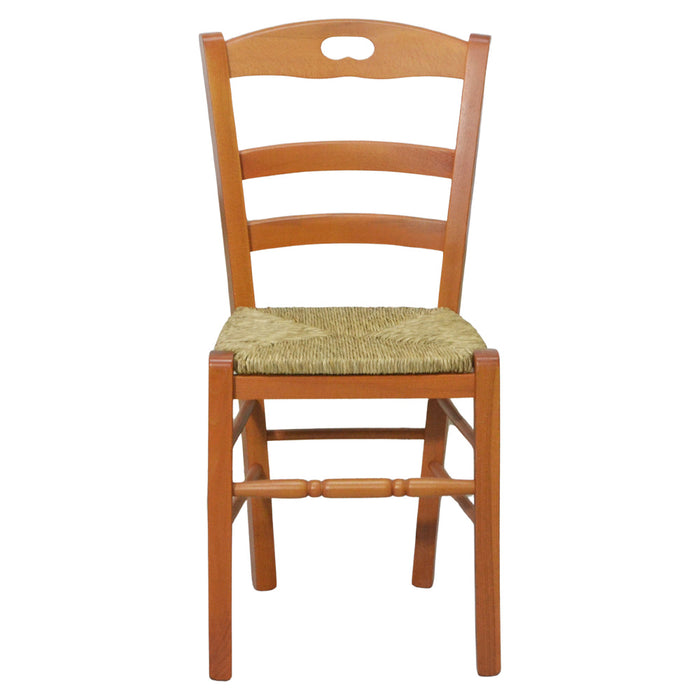Sedia da sala da pranzo loris in legno in ciliegio con seduta in paglia