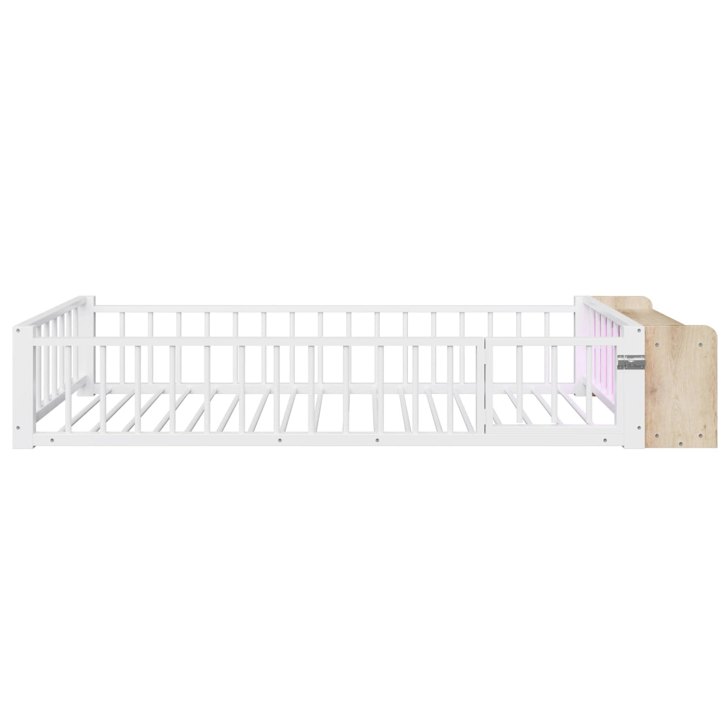 Letto singolo con protezioni e luci LED - Zephmum-90x200 cm-Bianco
