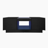 Tavolino da caffè nero con rivestimento in vetro, illuminazione LED, 2 cassetti e vano aperto, Nero