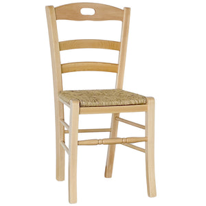 Sedia da cucina Loris in legno naturale con seduta in paglia per casa ristorante
