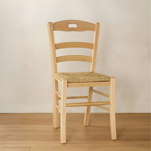 Sedia da cucina Loris in legno naturale con seduta in paglia per casa ristorante